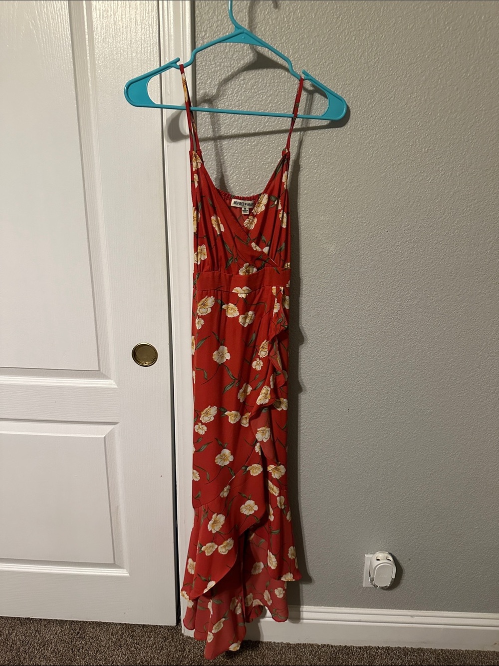Inspired Hearts Orange-Red Floral Maxi Dress with Spaghetti Straps